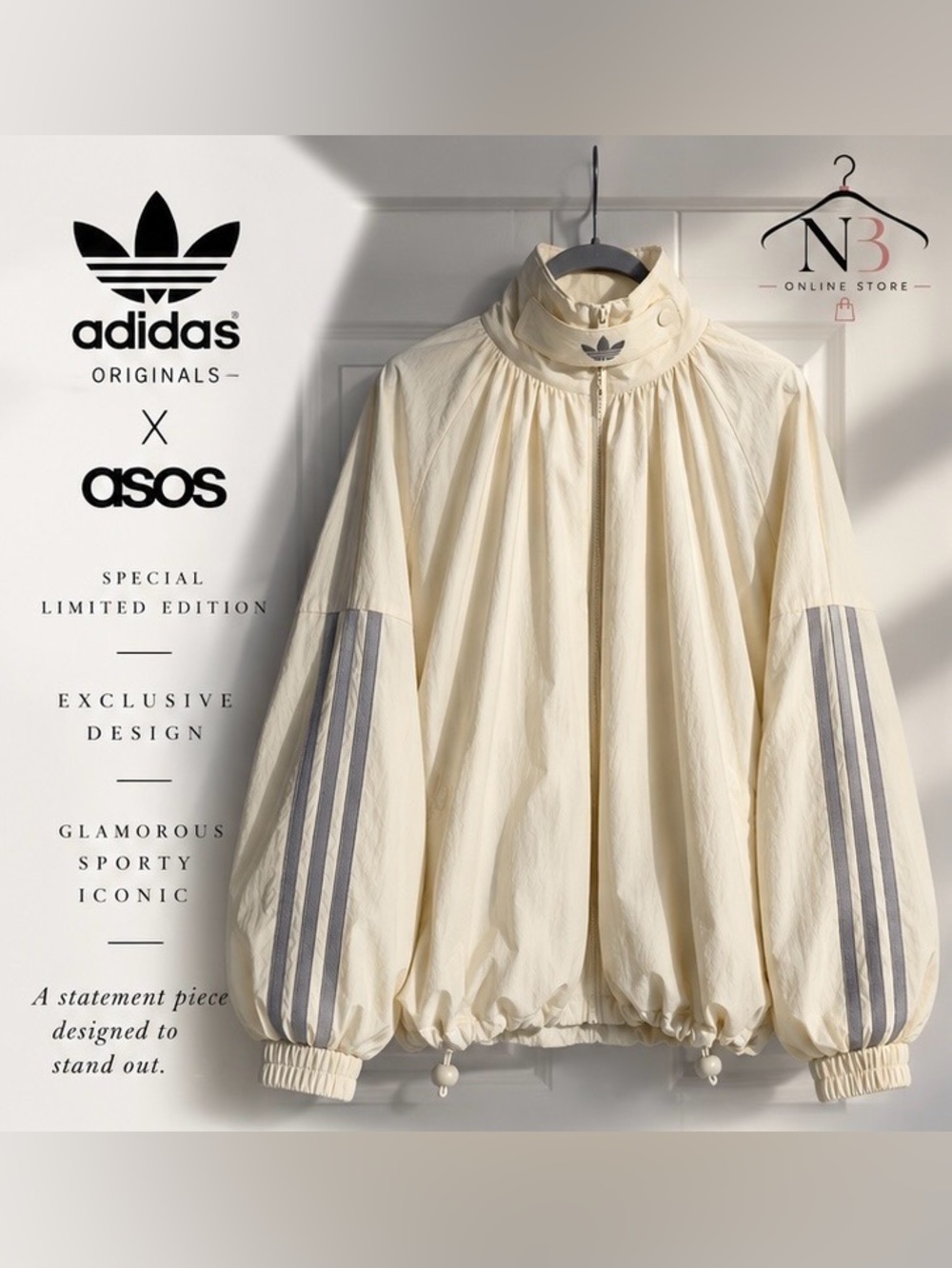 adidas Originals × ASOS oversized track top in buttermilk